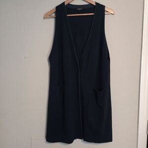Lafayette 148 New York Sleeveless Cardigan Long Vest Navy Blue